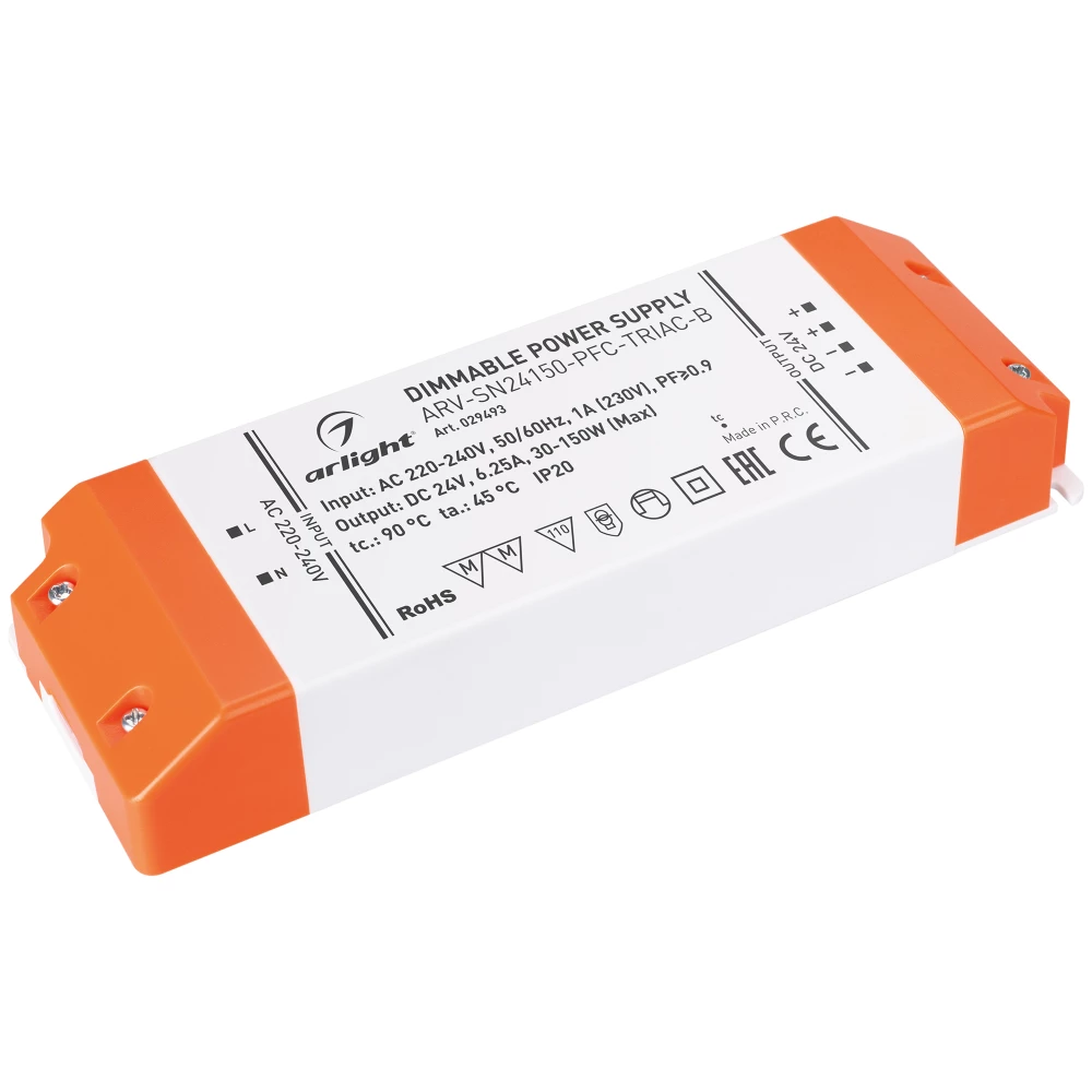 Блок питания ARV-SN24150-PFC-TRIAC-B (24V, 6.25A, 150W) (Arlight, IP20 Пластик, 3 года) 029493 - Viokon.com