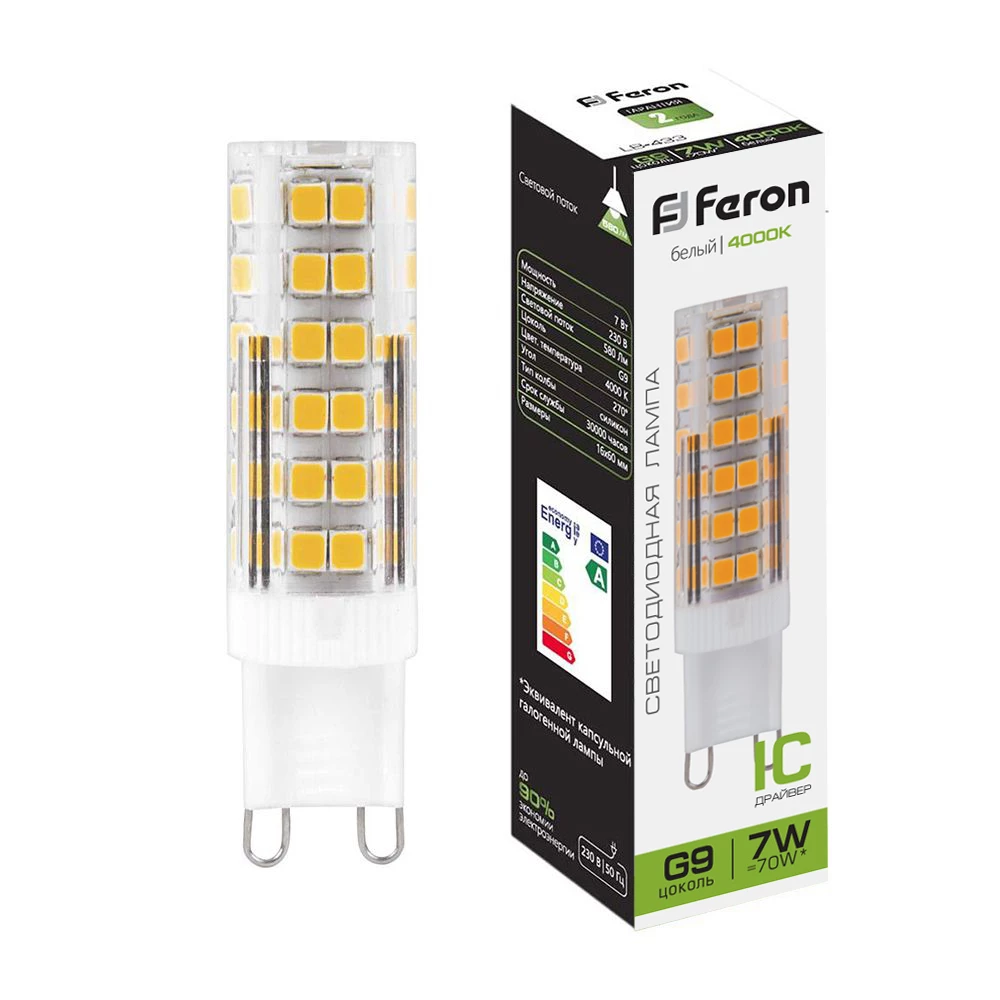 Лампа светодиодная Feron LB-433 G9 7W 175-265V 4000K (25767) - Viokon.com