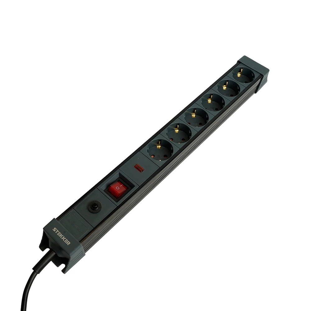 Сетевой фильтр 6-местный с/з STEKKER 3x1мм2, 1,8 м, 250В, 16А, серия Techno, HM22-61-02, черный (50159) - Viokon.com