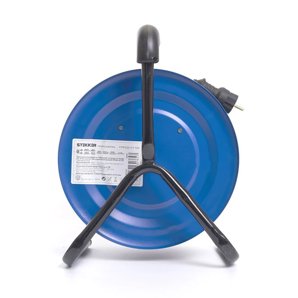 Удлинитель на металлической катушке 4-местный с/з Stekker, PRF02-41-50, 50м, 3*2,5, серия Professional, синий (39297) - Viokon.com