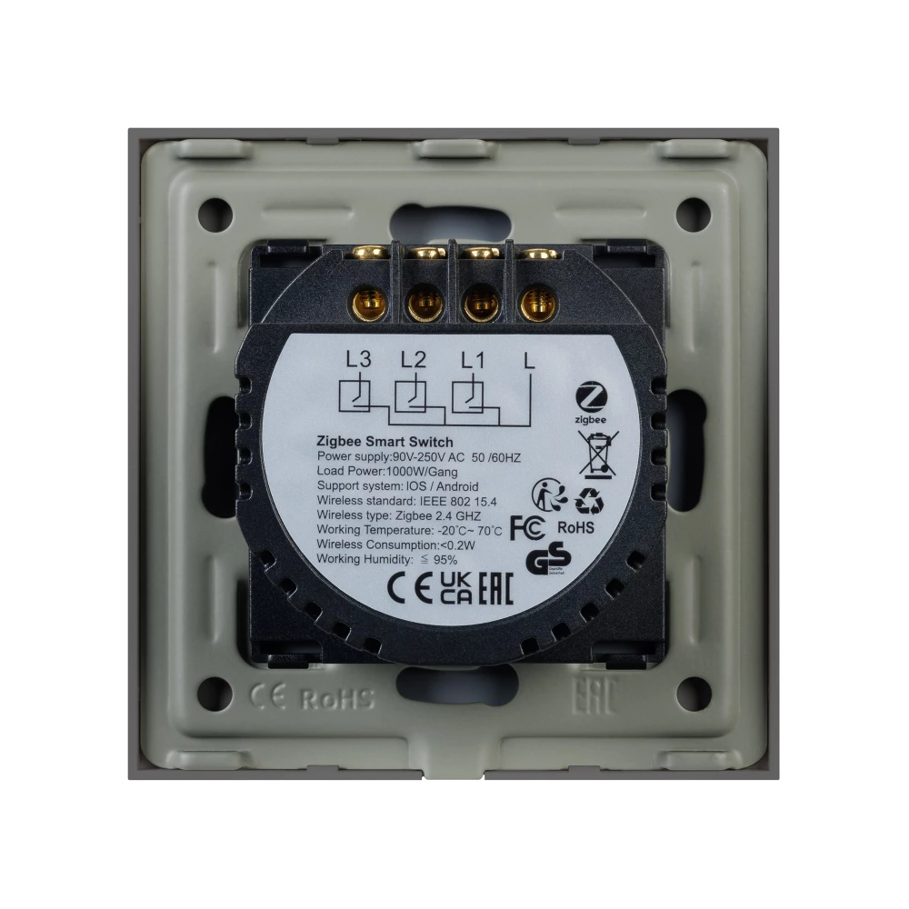 Выключатель сенсорный SWT-OMALI-S03-ZB-GR (250V, 10A, Zigbee) (Arlight, Стекло) 050047 - Viokon.com