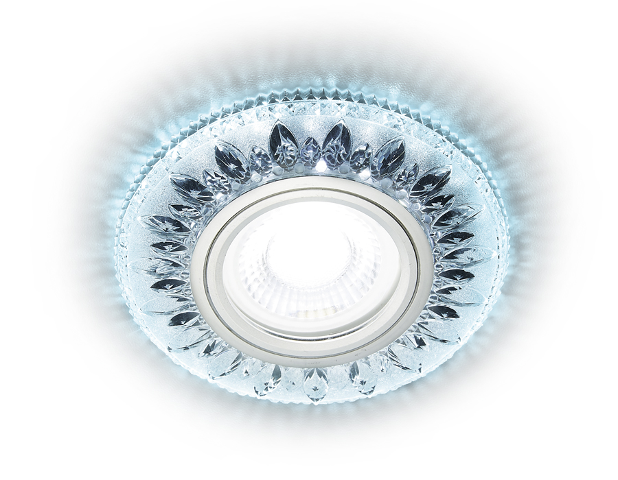 Встраиваемый точечный светильник MR16 с LED подсветкой S305 CH хром/прозрачный хрусталь/MR16+3W(LED COLD) - Viokon.com