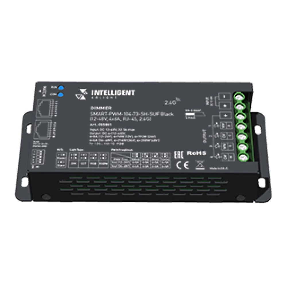 INTELLIGENT ARLIGHT Диммер SMART-PWM-104-73-SH-SUF Black (12-48V, 4x6A, RJ-45, 2.4G) (IARL, IP20 Металл, 5 лет) 055881 - Viokon.com
