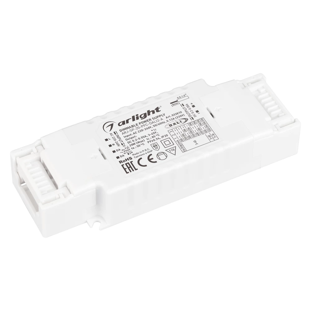 Блок питания ARJ-SP-20-PFC-DALI2-A (20W, 3-45V, 0.2-0.55 A) (Arlight, IP20 Пластик, 5 лет) 033810 - Viokon.com
