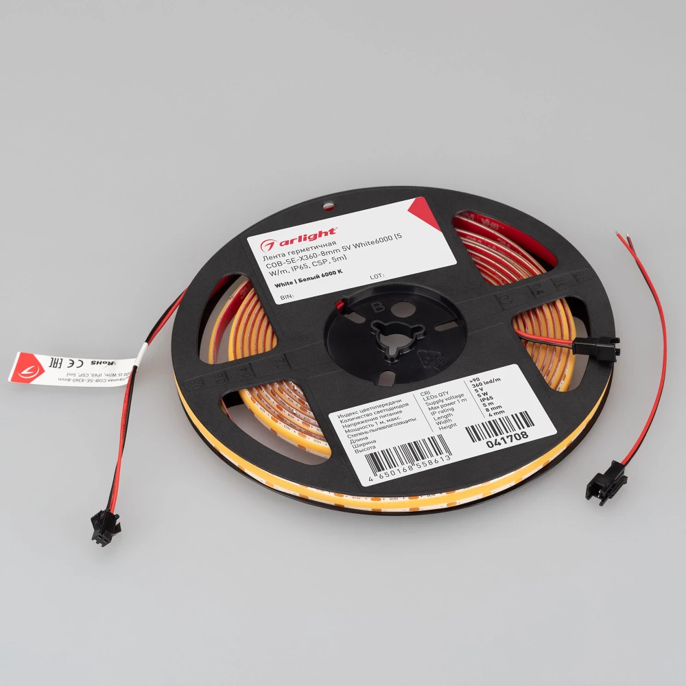 Лента герметичная COB-SE-X360-8mm 5V White6000 (5 W/m, IP65, CSP, 5m) (Arlight, -) 041708 - Viokon.com