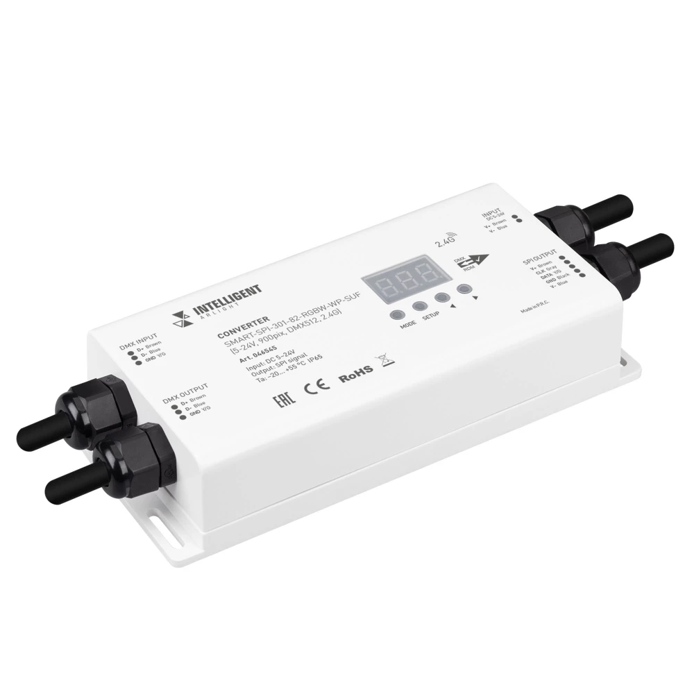 INTELLIGENT ARLIGHT Конвертер SMART-SPI-301-82-RGBW-WP-SUF (5-24V, 900pix, DMX512, 2.4G) (IARL, IP65 Пластик, 5 лет) 046545 - Viokon.com