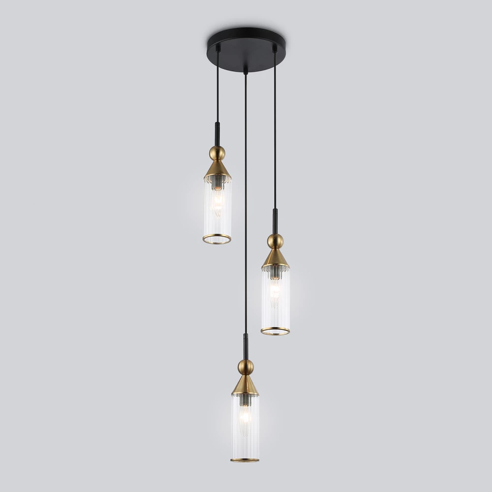 Подвесной светильник LH55252/3 BK/BS/CL черный/латунь/прозрачный E14*3 max 40W D230*1200 - Viokon.com
