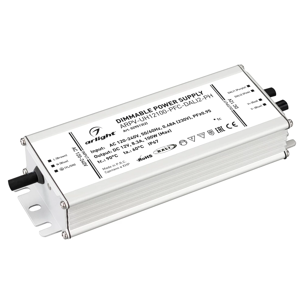 Блок питания ARPV-UH12100-PFC-DALI2-PH (12V, 8.3A, 100W) (Arlight, IP67 Металл, 7 лет) 029513(2) - Viokon.com