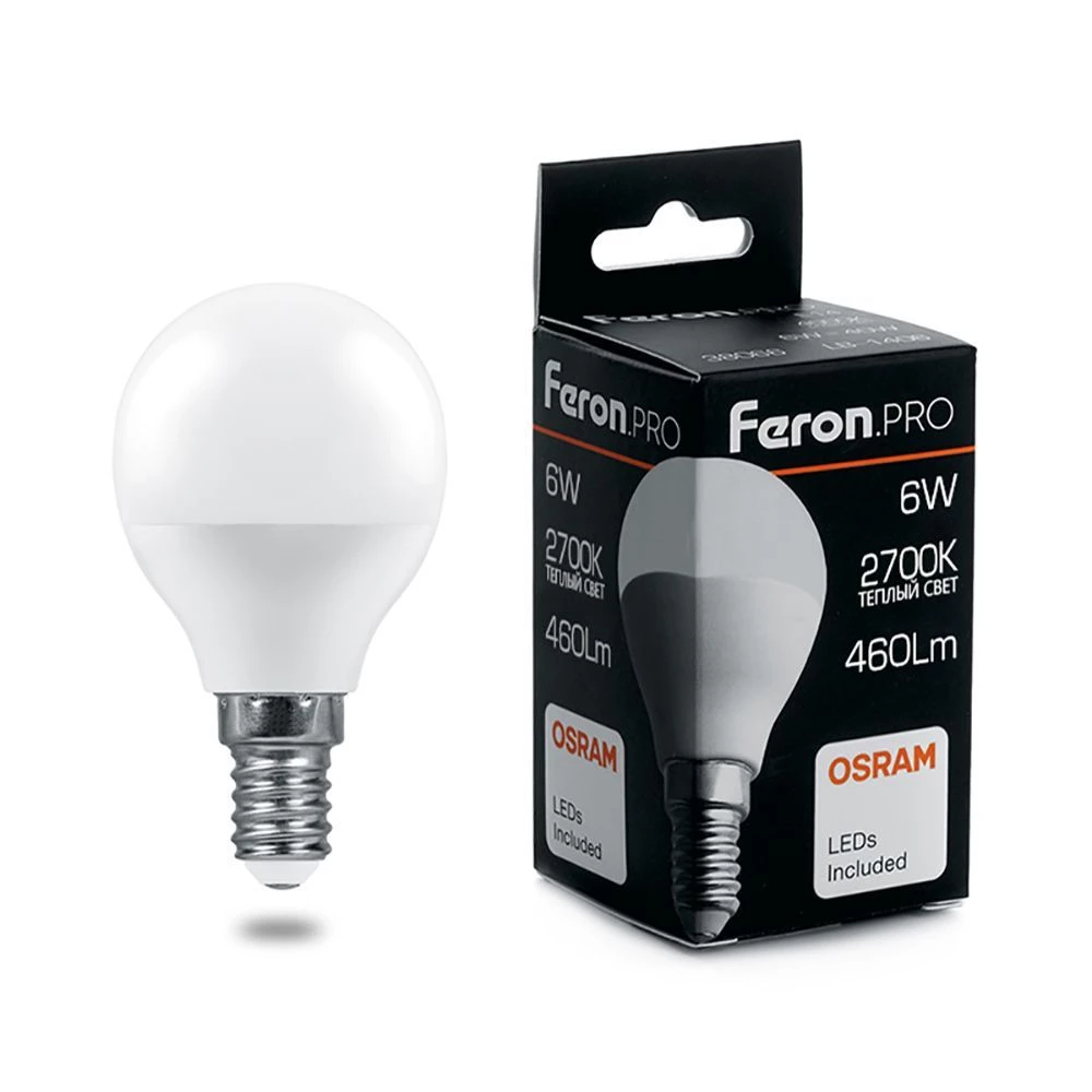 Лампа светодиодная Feron.PRO LB-1406 Шарик E14 6W 175-265V 2700K (38065) - Viokon.com