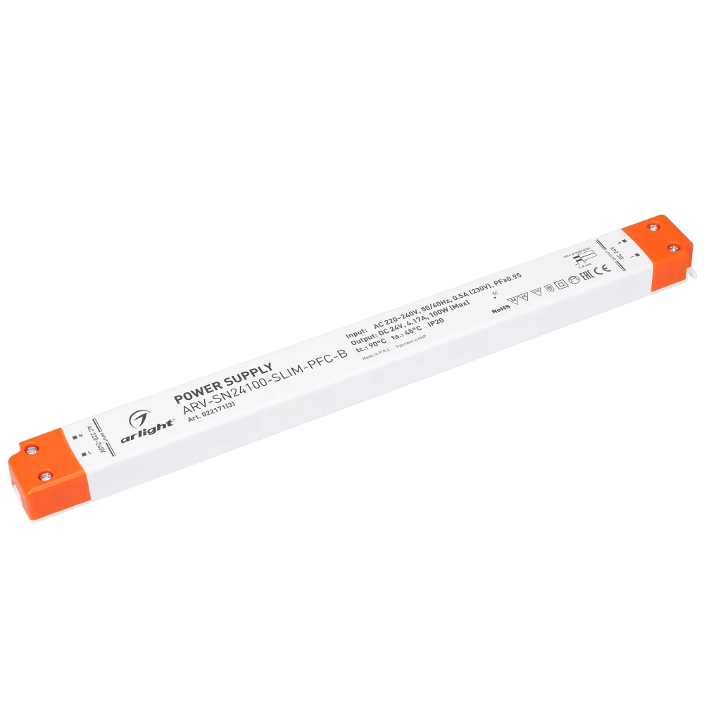 Блок питания ARV-SN24100-SLIM-PFC-B (24V, 4.17A, 100W) (Arlight, IP20 Пластик, 3 года) 022171(3) - Viokon.com