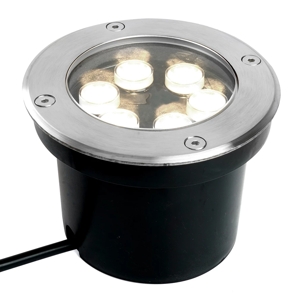 Светодиодный светильник тротуарный (грунтовый) Feron SP2802, 6W, AC/DC12-24V, низковольтный, 4000К, металлик, D120*H90mm, вн.диаметр: 90m, IP67 (48346) - Viokon.com