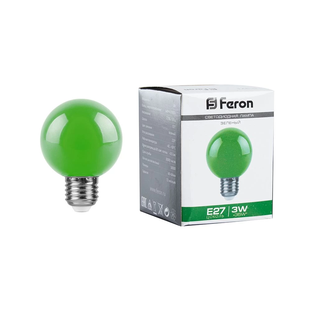 Лампа светодиодная Feron LB-371 Шар матовый E27 3W 230V зеленый (25907) - Viokon.com