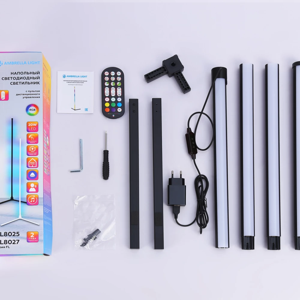 Светильник светодиодный напольный RGB с пультом FL8027 BK черный LED 20W RGB D32*1650 (ПДУ РАДИО 2.4G) - Viokon.com