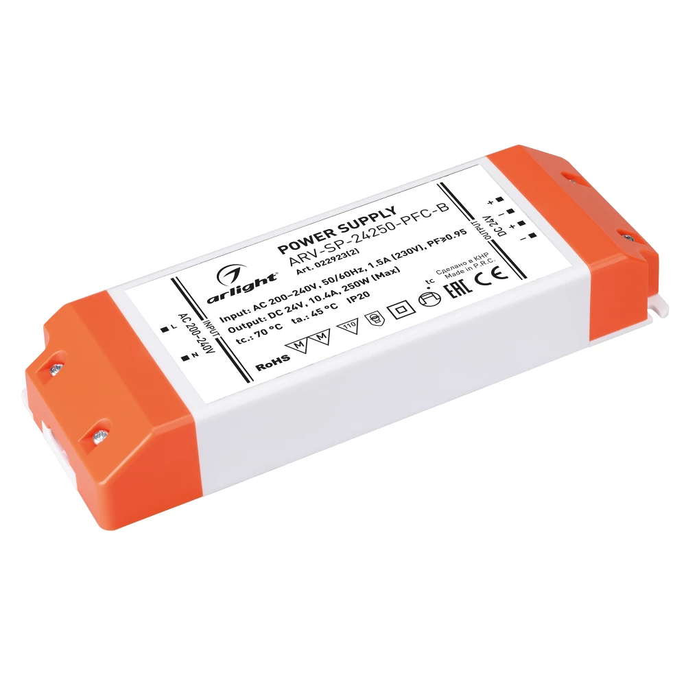 Блок питания ARV-SP-24250-PFC-B (24V, 10.4A, 250W) (Arlight, IP20 Пластик, 5 лет) 022923(2) - Viokon.com
