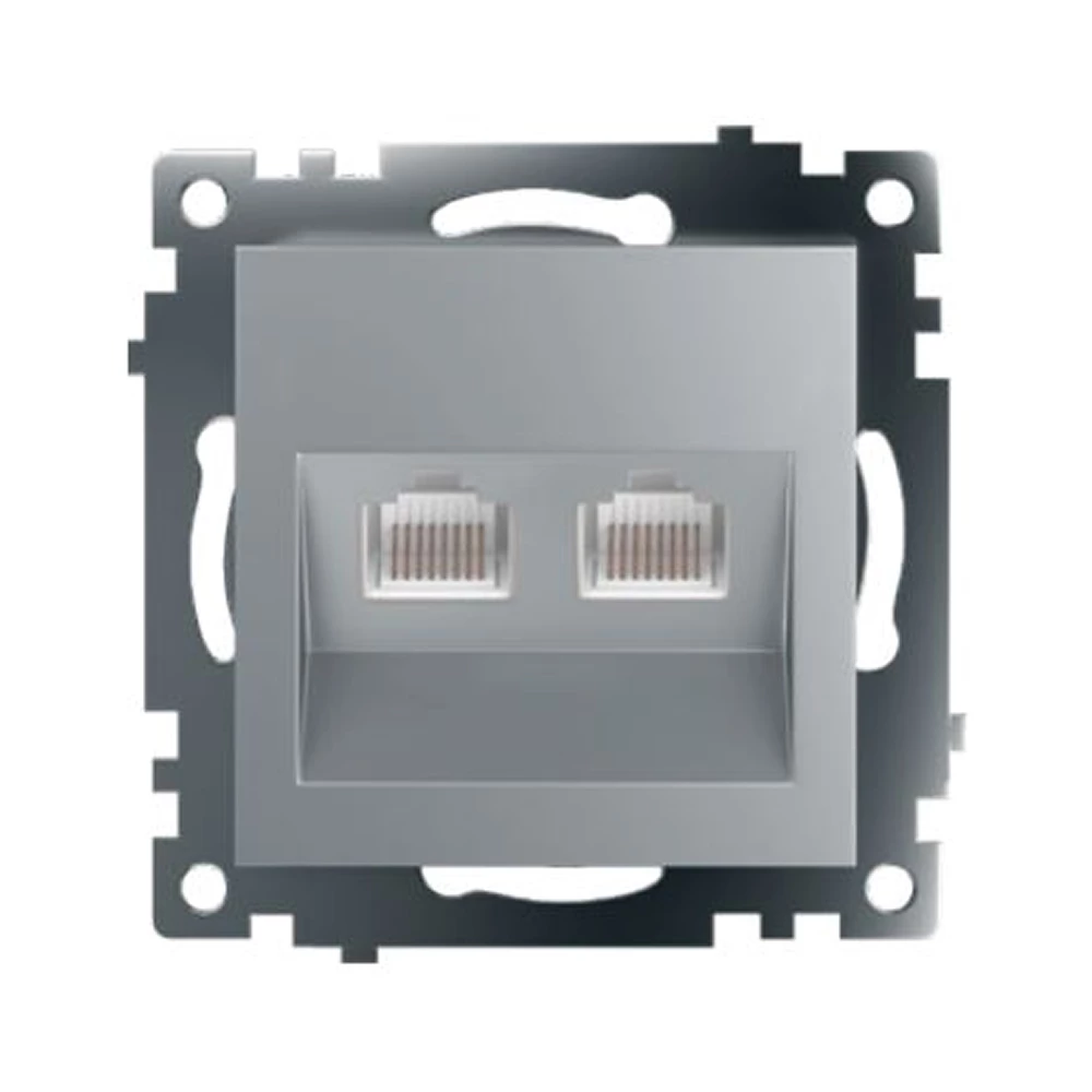 Розетка компьютерная 2-местная RJ-45 (механизм) STEKKER GLS00-7109-03 , серия Катрин, серебро (50005) - Viokon.com