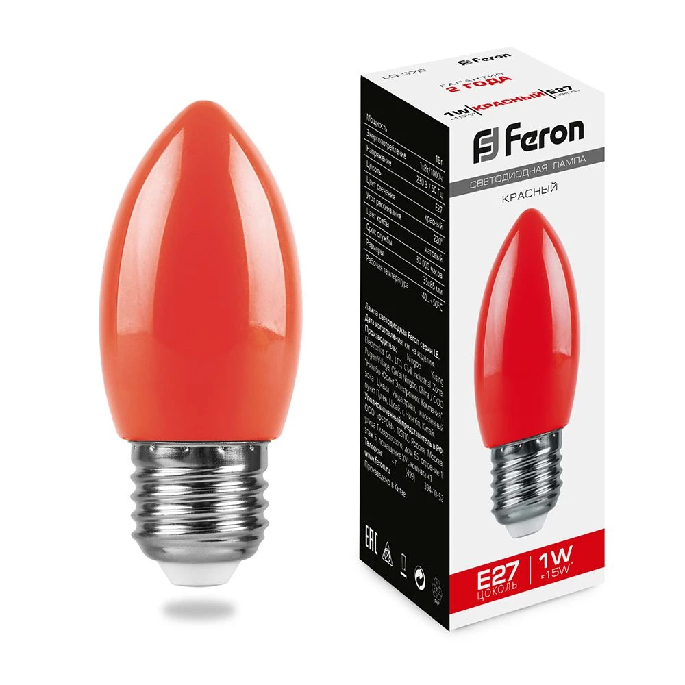 Лампа светодиодная Feron LB-376 свеча E27 1W красный (25928) - Viokon.com