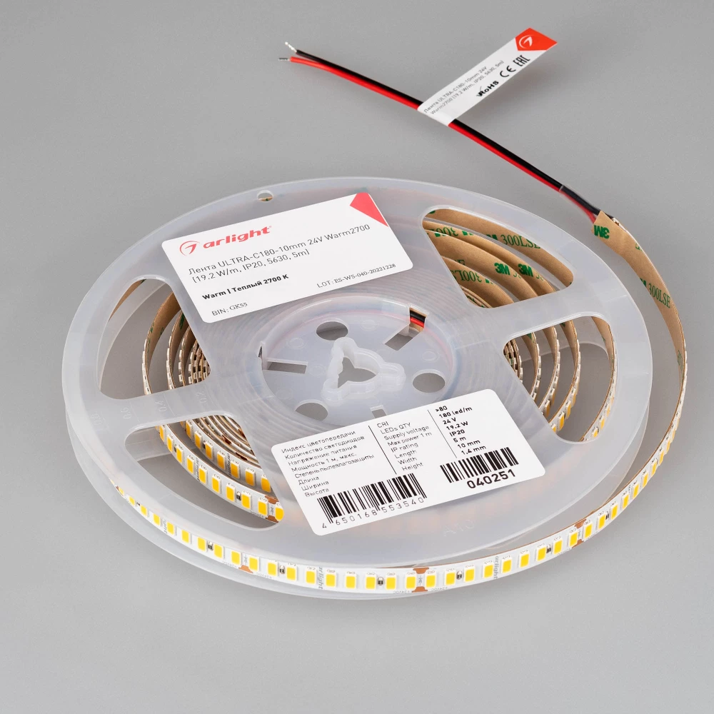 Лента ULTRA-C180-10mm 24V Warm2700 (19.2 W/m, IP20, 5630, 5m) (Arlight, высок.эфф.200 лм/Вт) 040251 - Viokon.com
