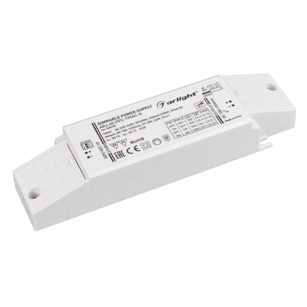 Блок питания ARJ-40-PFC-TRIAC-A (40W, 700-1050mA) (Arlight, IP20 Пластик, 5 лет) 028185 - Viokon.com
