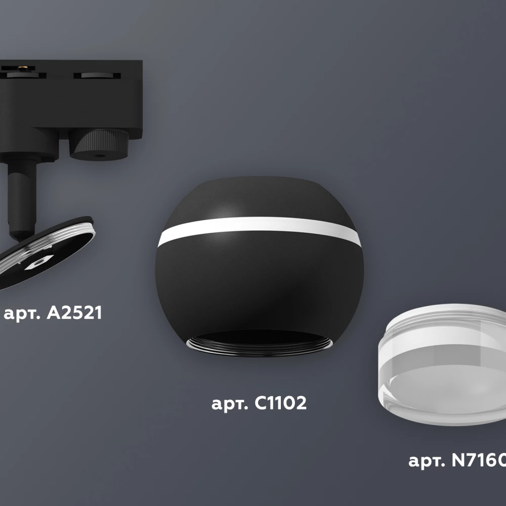 Комплект трекового однофазного светильника с подсветкой XT1102070 SBK/FR/CL черный песок/белый матовый/прозрачный GU5.3 LED 3W 4200K (A2521, C1102, N7160) - Viokon.com