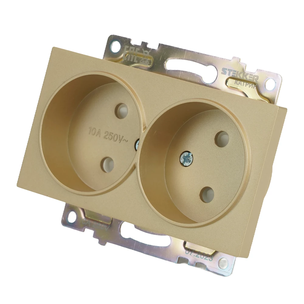 GLS10-7113-08 Розетка 2-местная с защитной шторкой (механизм) б/з, 250В, 10А, серия Катрин, золото (49225) - Viokon.com