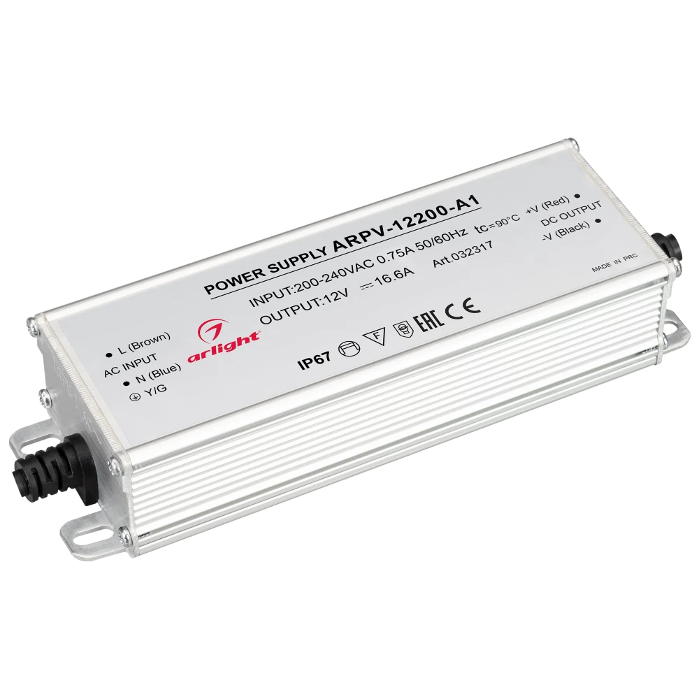 Блок питания ARPV-12200-A1 (12V, 16.6A, 200W) (Arlight, IP67 Металл, 3 года) 032317 - Viokon.com