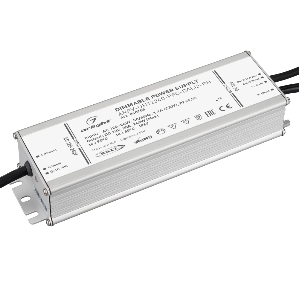 Блок питания ARPV-UH12240-PFC-DALI2-PH (12V, 20A, 240W) (Arlight, IP67 Металл, 7 лет) 040755 - Viokon.com