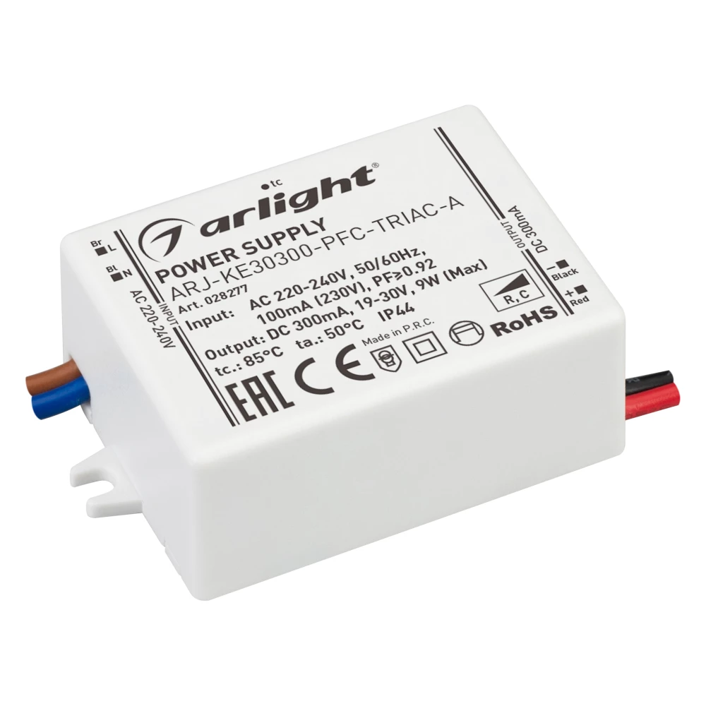 Блок питания ARJ-KE30300-PFC-TRIAC-A (9W, 300mA) (Arlight, IP44 Пластик, 5 лет) 028277 - Viokon.com