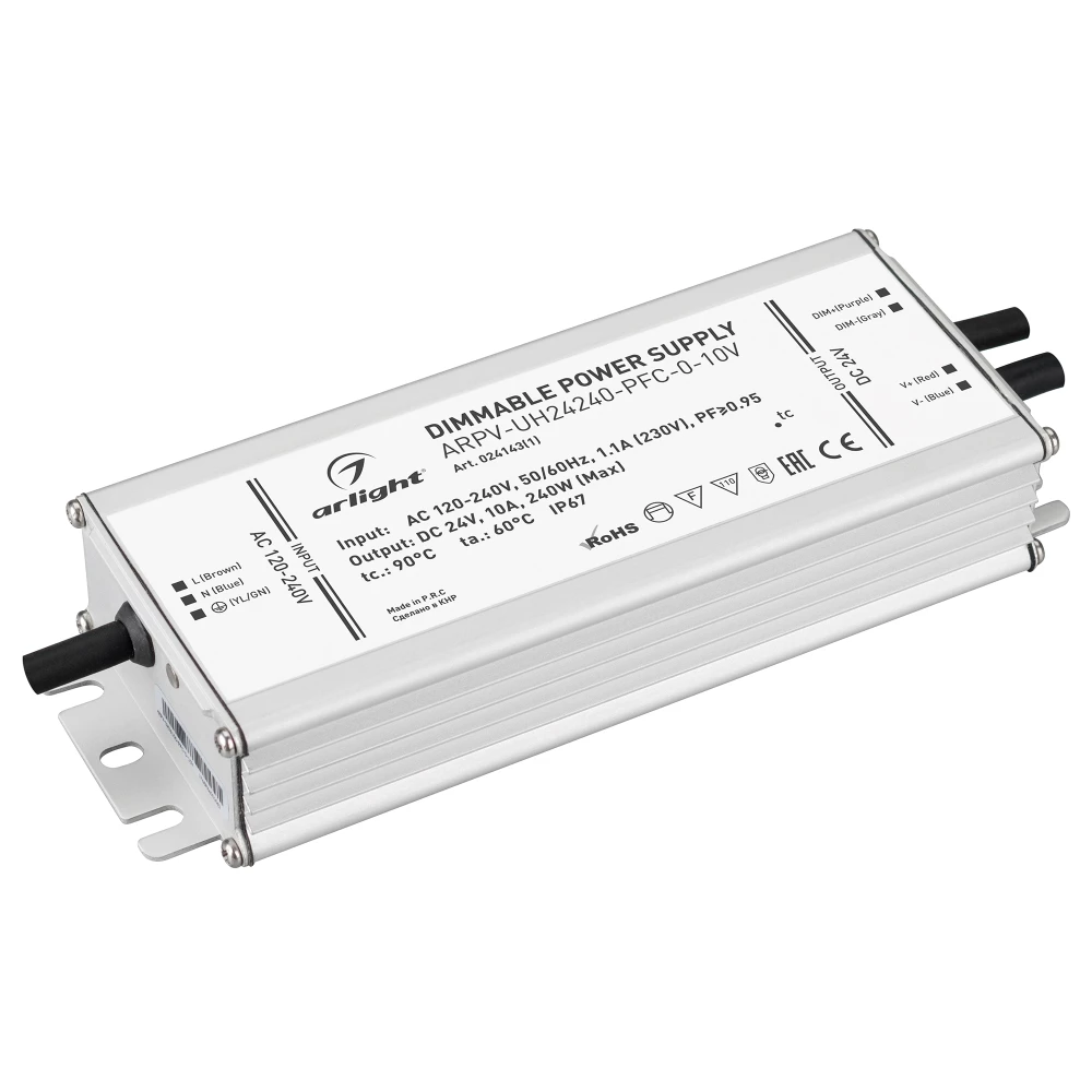 Блок питания ARPV-UH24240-PFC-0-10V (24V, 10.0A, 240W) (Arlight, IP67 Металл, 7 лет) 024143(1) - Viokon.com