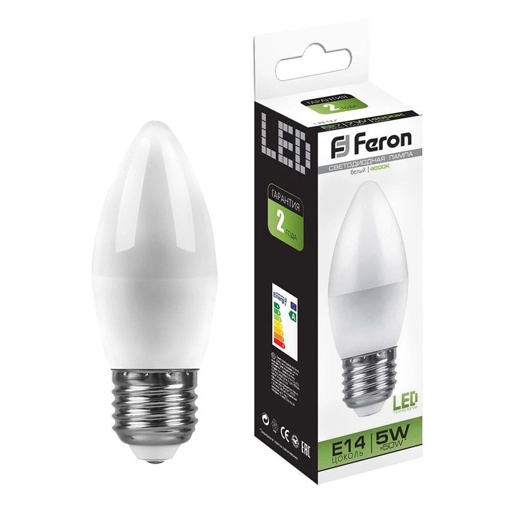 Лампа светодиодная Feron LB-72 Свеча E27 5W 4000K (25765) - Viokon.com