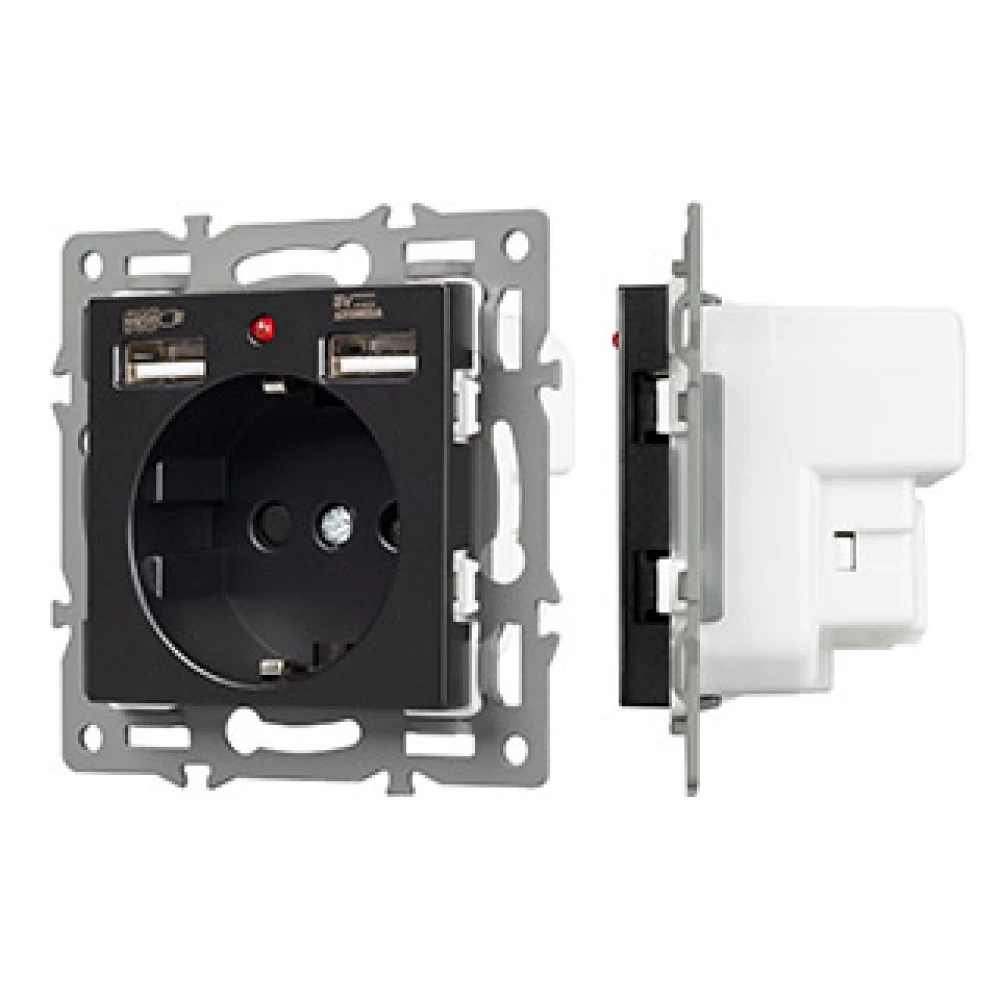 Механизм розетки с USB зарядкой SCT-MUAA-PL-BK (250V, 16A) (Arlight, -) 043734 - Viokon.com