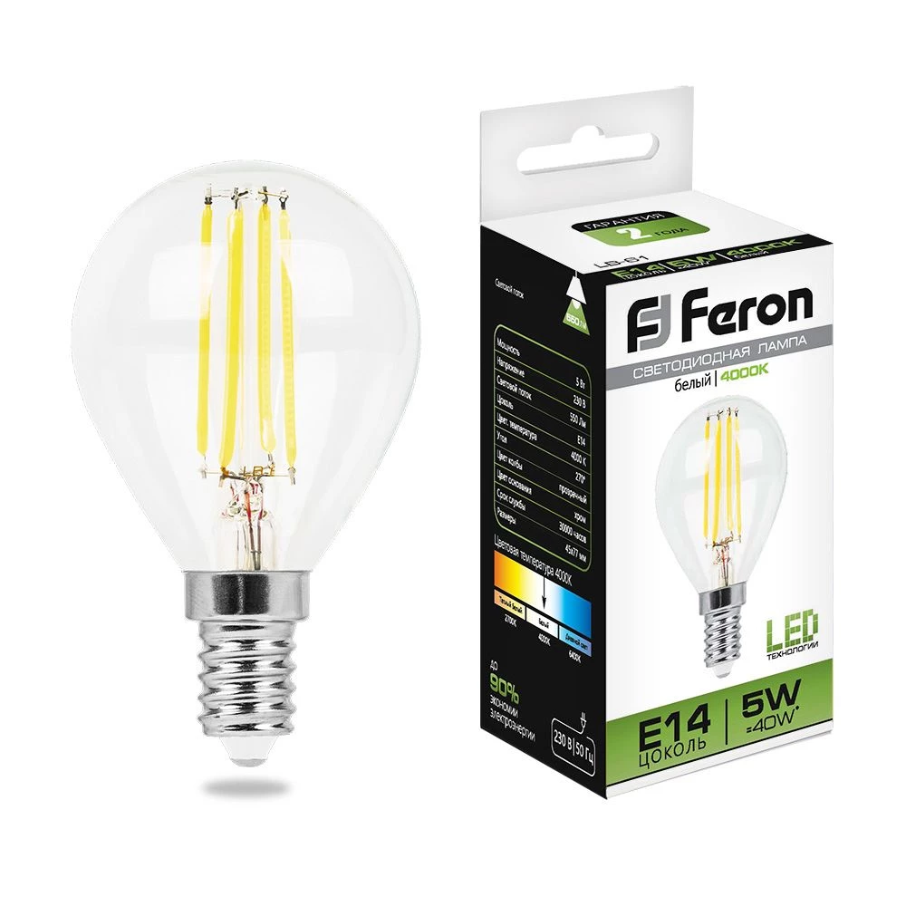 Лампа светодиодная Feron LB-61 Шарик E14 5W 230V 4000K (25579) - Viokon.com