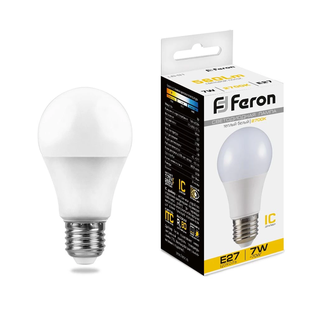Лампа светодиодная Feron LB-91 Шар E27 7W 175-265V 2700K (25444) - Viokon.com