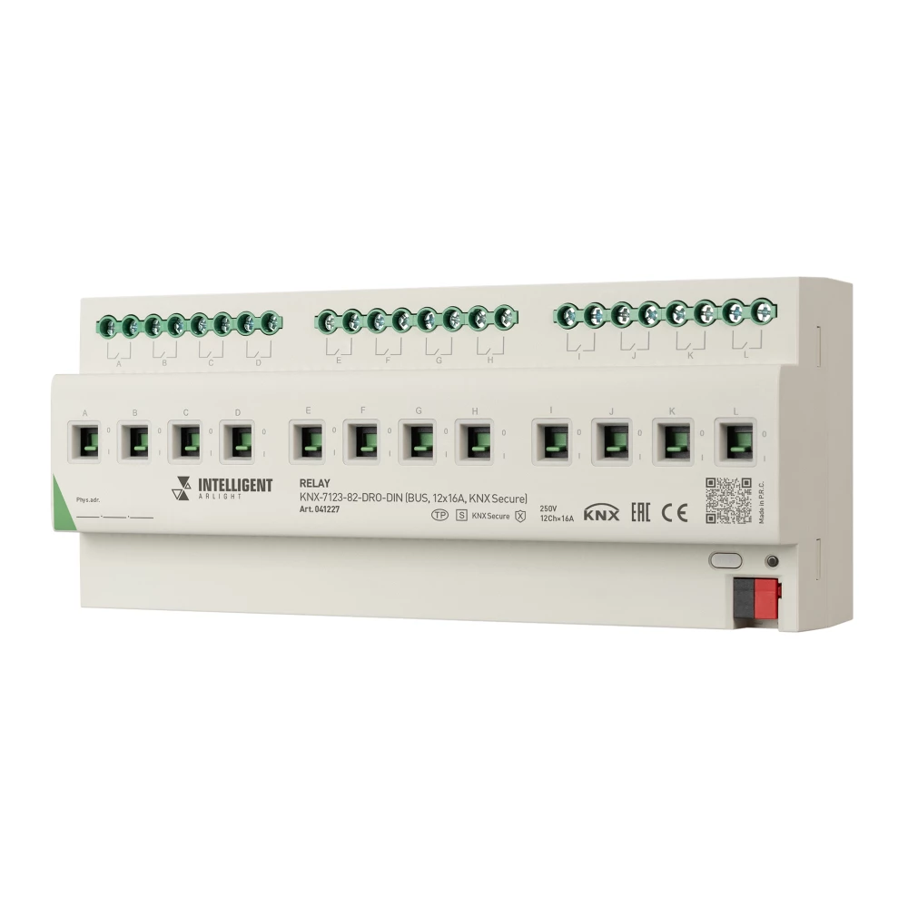 INTELLIGENT ARLIGHT Релейный модуль KNX-7123-82-DRO-DIN (BUS, 12x16A, KNX Secure) (IARL, IP20 Пластик, 2 года) 041227 - Viokon.com