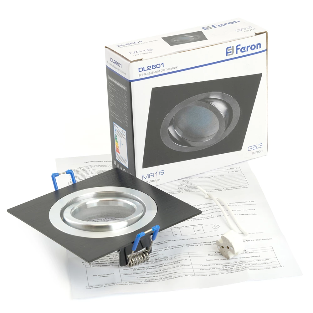 Светильник встраиваемый Feron DL2801 потолочный MR16 G5.3 черный-хром (32638) - Viokon.com