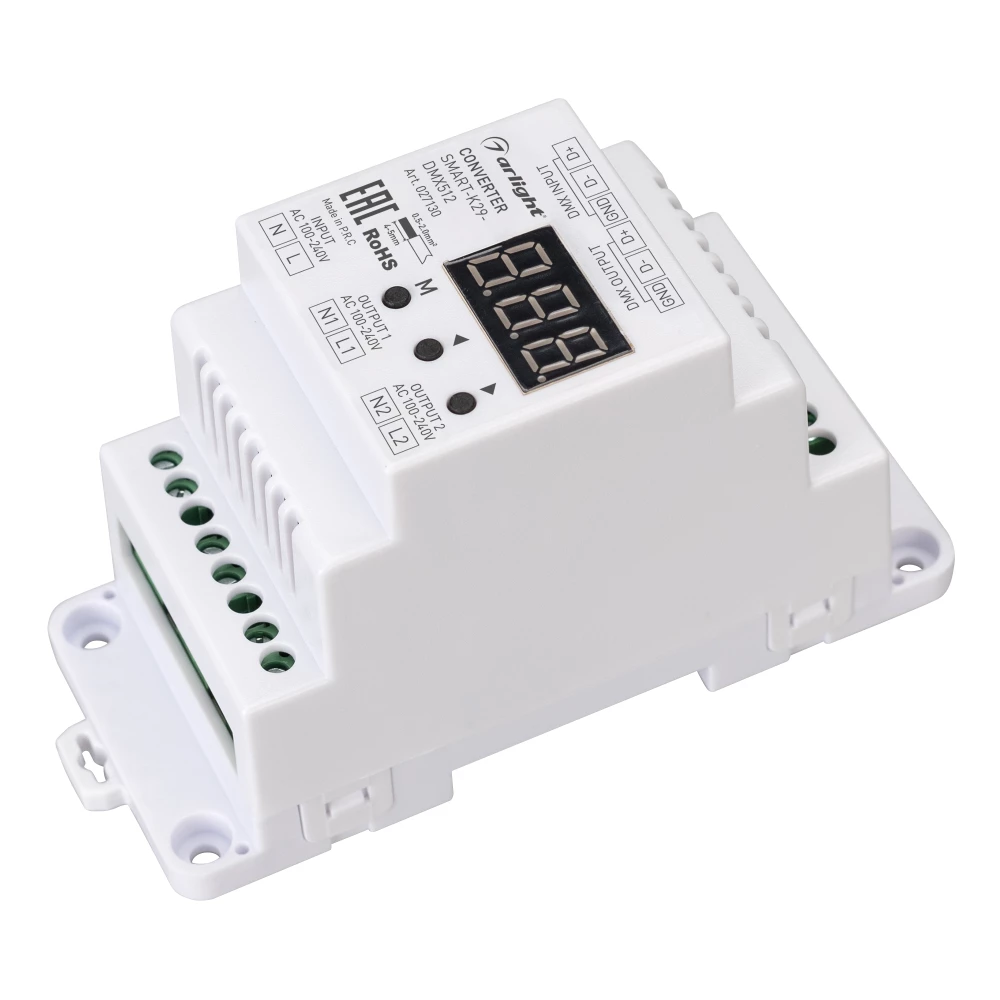 Конвертер SMART-K29-DMX512 (230V, 2x1.2A, TRIAC, DIN) (Arlight, Пластик) 027130 - Viokon.com